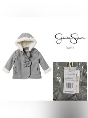 🆕JESSICA SIMPSON BABY - 12M - NWT - GREY SHERPA FAUX WOOL COAT / JACKET